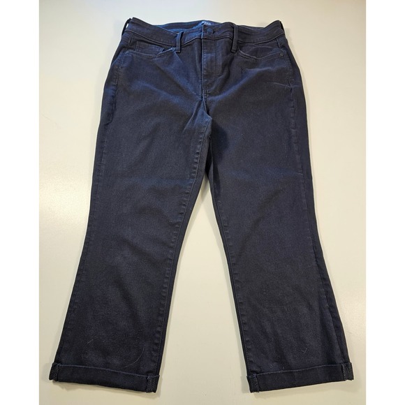 NYDJ black croppedCuffed jeans 32x22 black wash stretch lift Tuck size 12 * - Picture 1 of 6